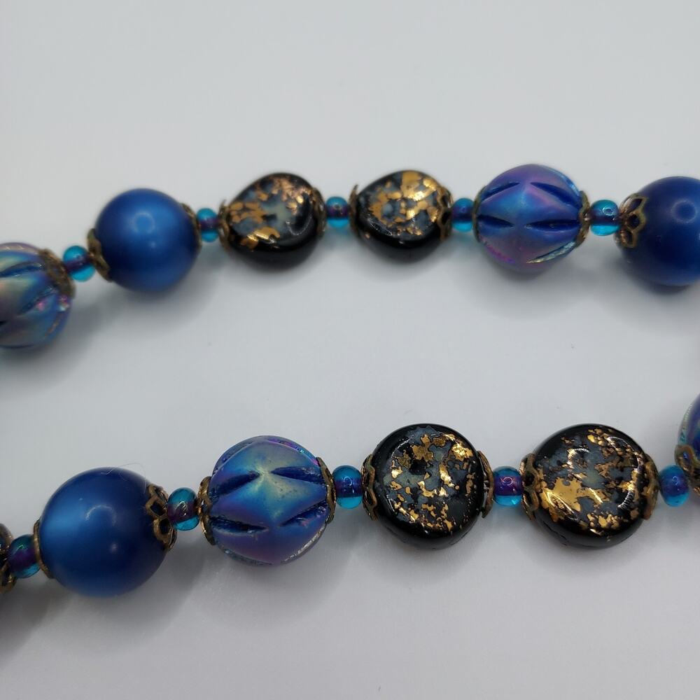 Vintage Hobe Necklace Blue Glass Fancy Beads Circa 1950s 16" Collectible Signed - Picture 6 of 8